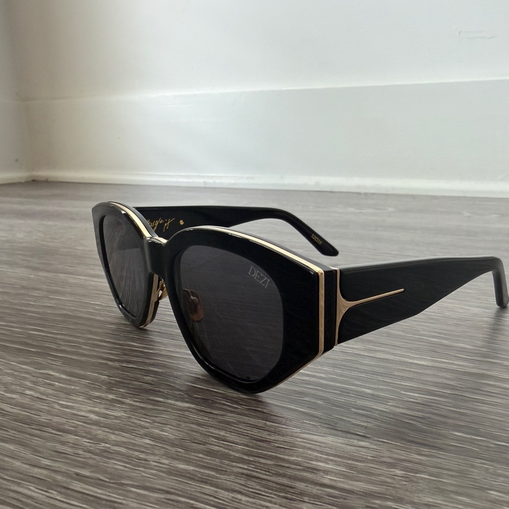 DEZI Black Charge It Sunglasses w/ gold trim